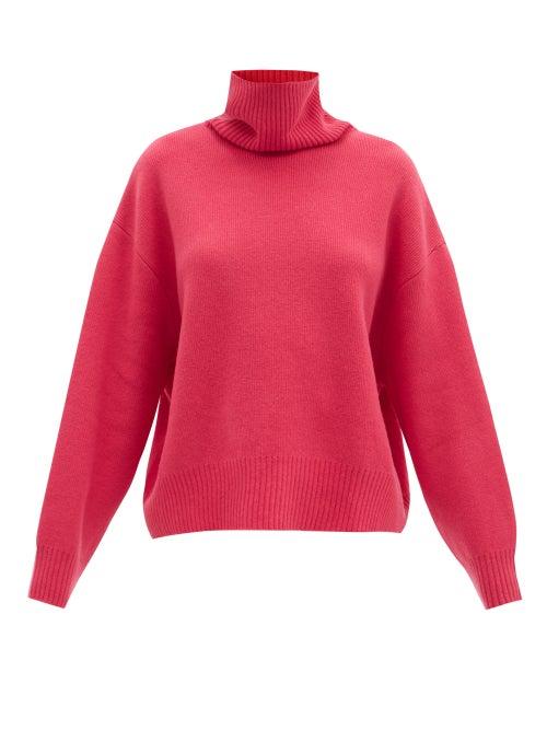 Matchesfashion.com Raey - Cropped Displaced-sleeve Roll-neck Wool Sweater - Womens - Purple