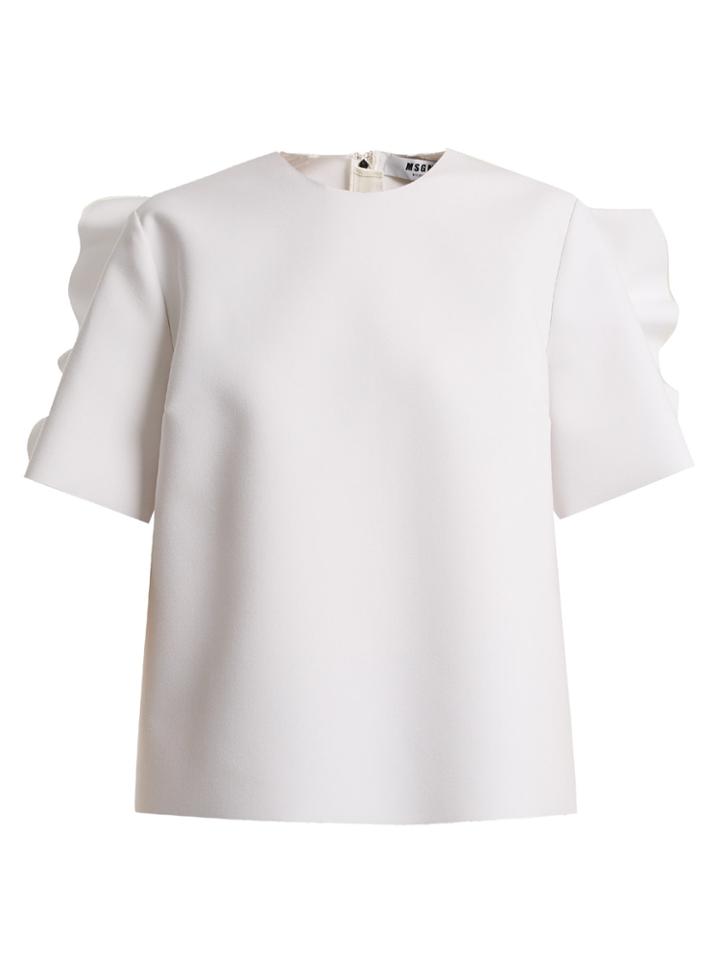 Msgm Round-neck Ruffle-trimmed Crepe Top
