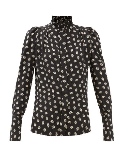 Matchesfashion.com Isabel Marant - Lamia High Neck Floral Print Silk Blouse - Womens - Black Print