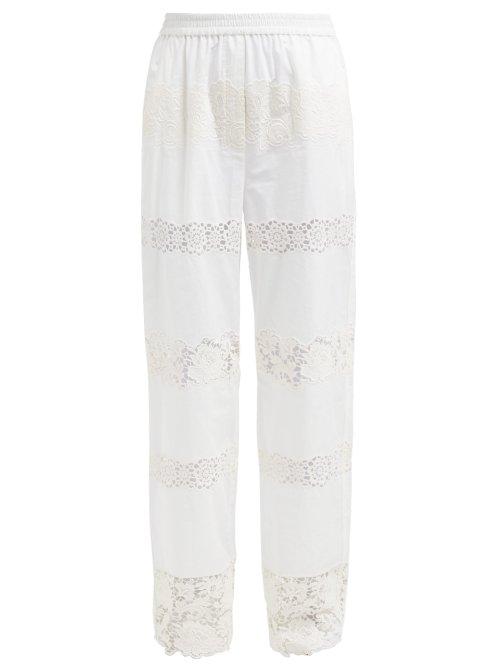 Matchesfashion.com Dolce & Gabbana - High Rise Lace Cotton Blend Trousers - Womens - White