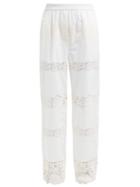 Matchesfashion.com Dolce & Gabbana - High Rise Lace Cotton Blend Trousers - Womens - White