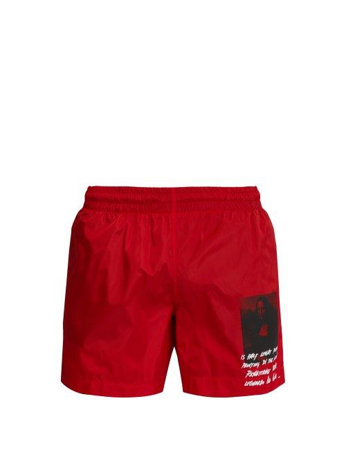 Matchesfashion.com Off-white - Mona Lisa Print Swim Shorts - Mens - Red