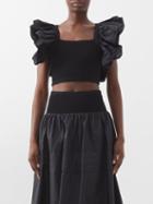 Aje - Corinne Ruffled Knitted Crop Top - Womens - Black