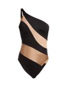 Matchesfashion.com Norma Kamali - Mio One Shoulder Mesh Panelled Swimsuit - Womens - Black Nude