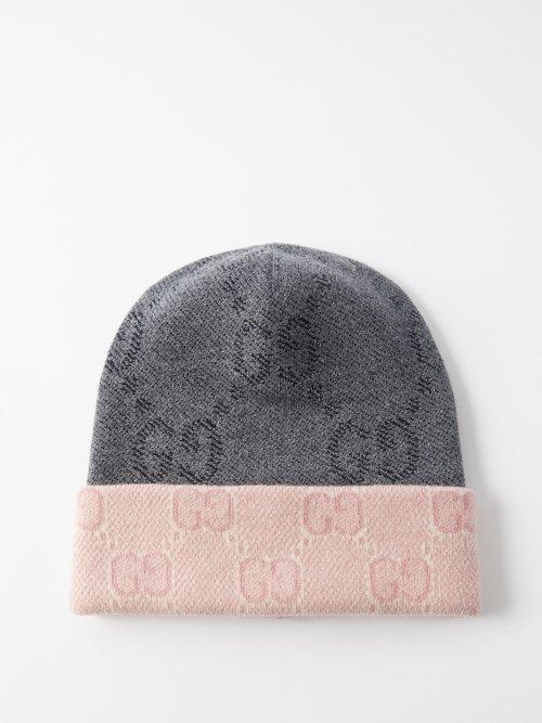 Gucci - Gg-jacquard Cashmere-lurex Beanie Hat - Womens - Grey Pink