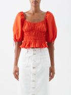 Staud - Faye Ruched Cotton-blend Poplin Top - Womens - Orange