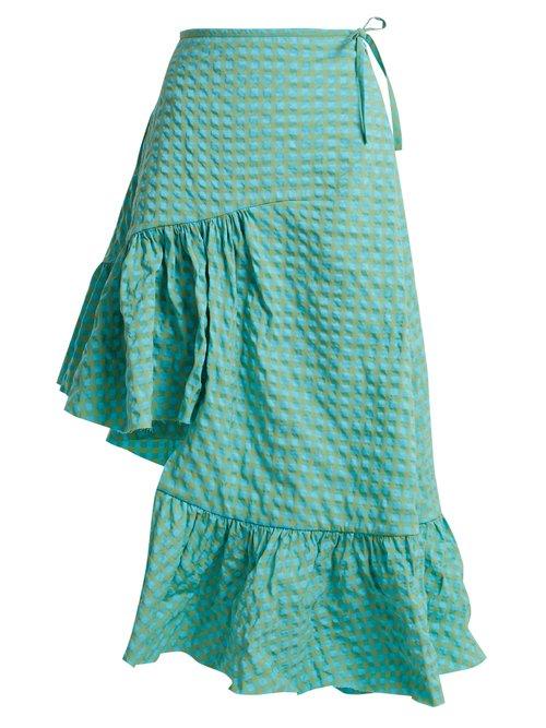 Matchesfashion.com Marques'almeida - Asymmetric Ruffle Hem Gingham Jacquard Skirt - Womens - Blue Multi