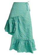Matchesfashion.com Marques'almeida - Asymmetric Ruffle Hem Gingham Jacquard Skirt - Womens - Blue Multi