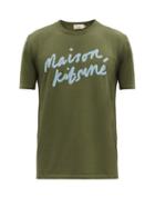Matchesfashion.com Maison Kitsun - Logo-print Cotton T-shirt - Mens - Khaki