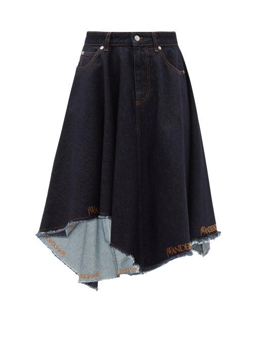 Jw Anderson - Asymmetric-hem Denim Midi Skirt - Womens - Dark Denim