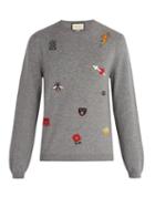 Matchesfashion.com Gucci - Embroidered Wool Sweater - Mens - Grey