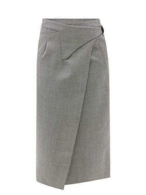 Ladies Rtw Wardrobe. Nyc - Release 05 Houndstooth Wool Wrap Midi Skirt - Womens - Black White