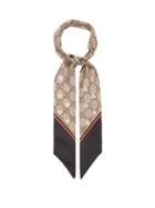 Gucci - Gg And Bee-jacquard Silk-twill Scarf - Womens - Brown Multi