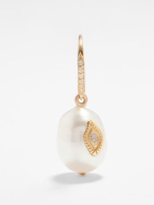 Pascale Monvoisin - Charlie Evil Eye, Diamond & Pearl Single Earring - Womens - Pearl