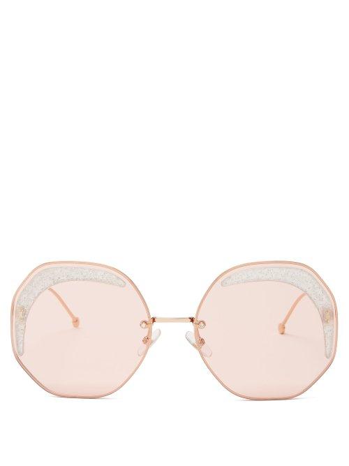 Matchesfashion.com Fendi - Fendi Glass Glittered Metal Sunglasses - Womens - Light Pink