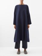 Eskandar - Boat Neck Basketweave-cotton Dress - Womens - Dark Navy