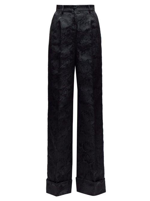 Matchesfashion.com Dolce & Gabbana - Floral Jacquard Wide Leg Trousers - Womens - Black