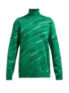 Matchesfashion.com Balenciaga - Logo Intarsia Wool Blend Sweater - Womens - Black Green