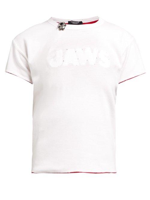 Matchesfashion.com Calvin Klein 205w39nyc - Distressed Jaws Stitched Cotton T Shirt - Womens - White