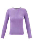 Balenciaga - Logo-tab Ribbed Sweater - Womens - Purple