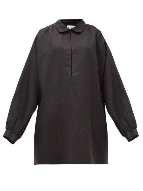 Matchesfashion.com Raey - Balloon-sleeve Linen And Silk-blend Smock Dress - Womens - Black