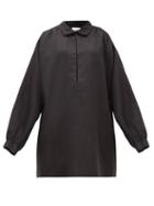 Matchesfashion.com Raey - Balloon-sleeve Linen And Silk-blend Smock Dress - Womens - Black