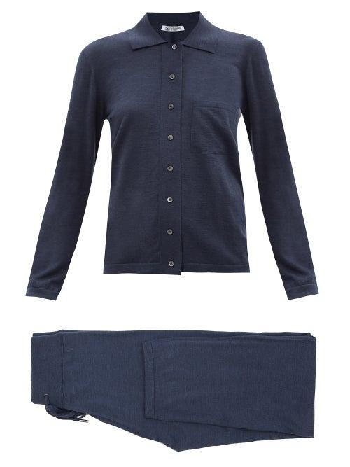 Johnstons Of Elgin - Wool Cardigan And Track Pants - Womens - Navy