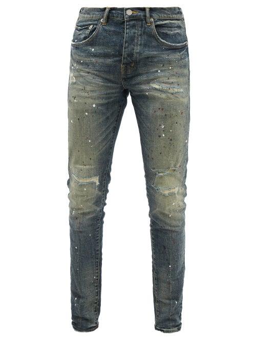 Purple Brand - P001 Distressed Painted Slim-leg Jeans - Mens - Navy