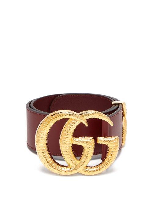 Matchesfashion.com Gucci - Gg Snakeskin Effect Logo Wide Leather Belt - Womens - Burgundy