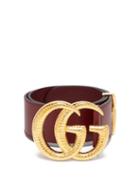 Matchesfashion.com Gucci - Gg Snakeskin Effect Logo Wide Leather Belt - Womens - Burgundy