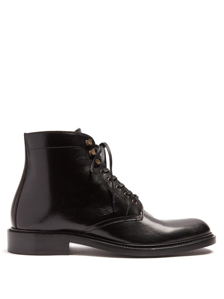 Saint Laurent Army Lace-up Leather Ankle Boots