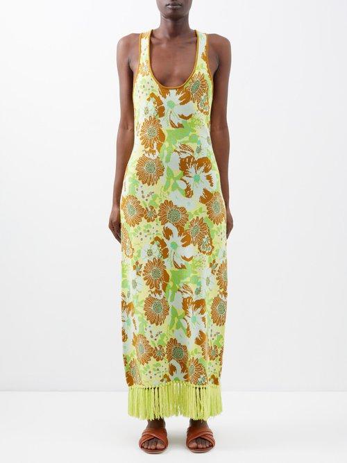 Ale Mais - Wrenly Floral-jacquard Midi Dress - Womens - Multi