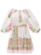 Matchesfashion.com Juliet Dunn - Off-the-shoulder Floral Print Cotton Dress - Womens - Pink White