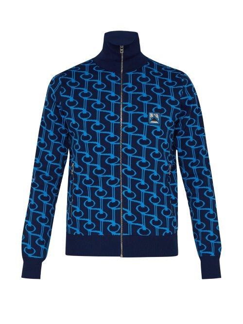Matchesfashion.com Prada - Zip Through Jacquard Track Jacket - Mens - Navy Multi