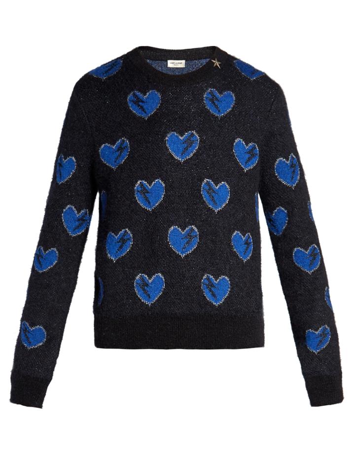 Saint Laurent Heart-intarsia Mohair-blend Sweater