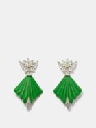 Gucci - Gg-logo Resin And Crystal Clip Earrings - Womens - Green Silver
