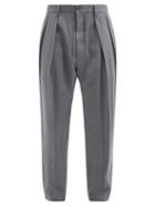 Matchesfashion.com Giorgio Armani - Pleated Tapered-leg Hopsack Trousers - Mens - Grey