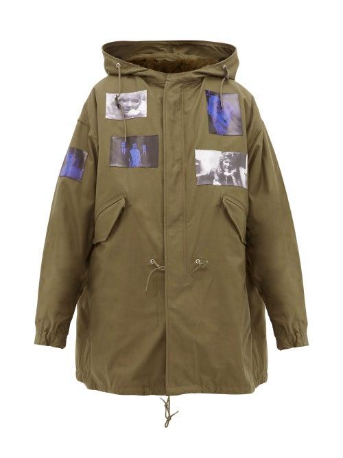 Matchesfashion.com Raf Simons - Film Print Patch Cotton Blend Hooded Parka - Mens - Khaki