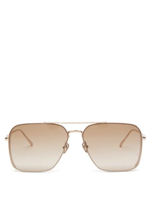 Ladies Accessories Linda Farrow - Asher Aviator 22kt Gold-plated Titanium Sunglasses - Womens - Brown Gold