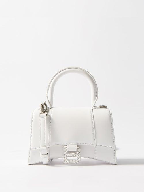 Balenciaga - Hourglass Xs Crystal-logo Leather Bag - Womens - White