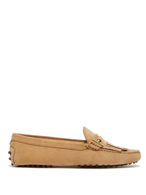 Matchesfashion.com Tod's - Gommini Fringed Nubuck Loafers - Womens - Tan
