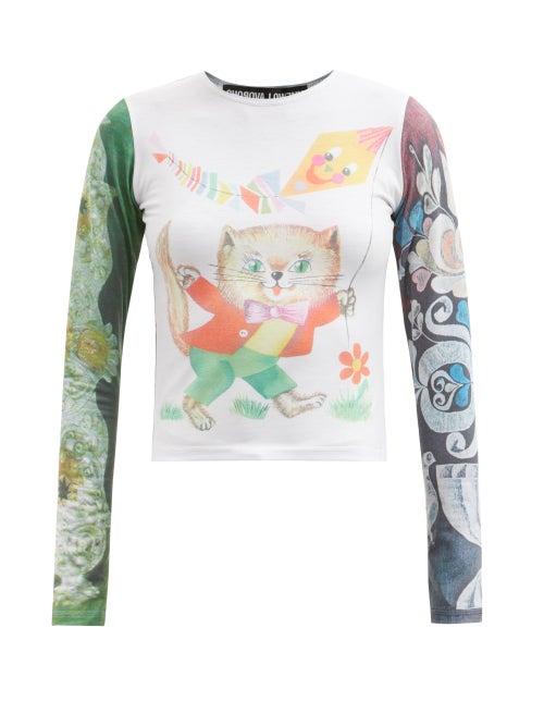 Matchesfashion.com Chopova Lowena - Kitten-print Stretch-jersey Long-sleeved T-shirt - Womens - White Multi