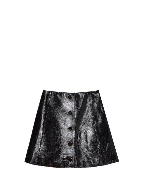 Khaite - Sam Buttoned Patent-leather A-line Mini Skirt - Womens - Black