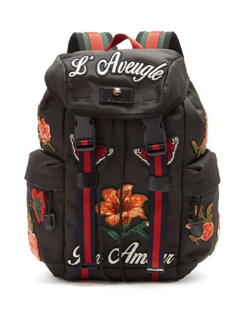 Matchesfashion.com Gucci - Floral Appliqu Techno Canvas Backpack - Mens - Black Multi
