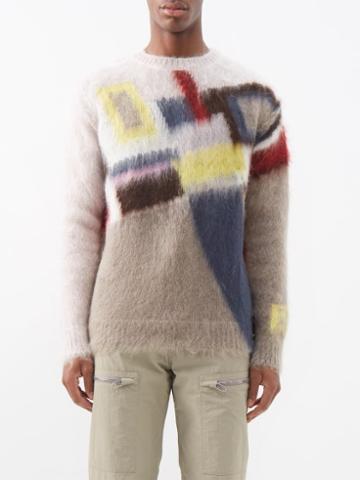 Fendi - Abstract-intarsia Wool Sweater - Mens - Brown Multi