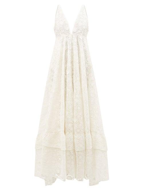 Loveshackfancy - Devyn V-neck Broderie-anglaise Gown - Womens - White