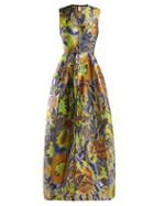 Matchesfashion.com Maison Rabih Kayrouz - Mosaic Patchwork Floral Jacquard Gown - Womens - Silver Multi