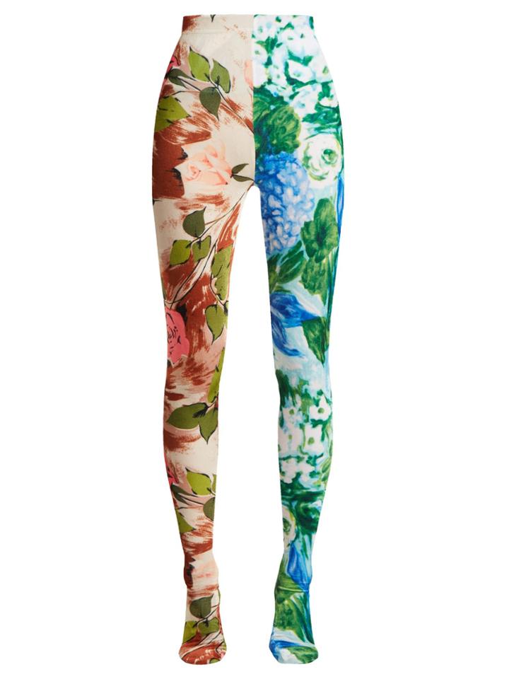 Richard Quinn Contrasting Rose-print High-rise Velvet Leggings