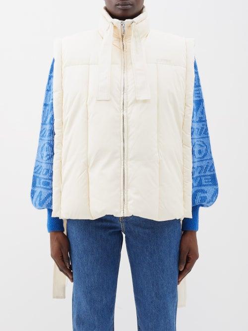 Ganni - Side-tie Padded-twill Gilet - Womens - Cream