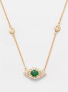 Jacquie Aiche - Evil Eye Diamond, Emerald & 14kt Gold Necklace - Womens - Green Multi